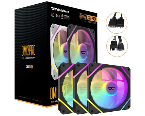 KIT 3 VENTILADORES AUXILIAR DM-12 120 PRO A-RGB NEGRO DARKFLASH